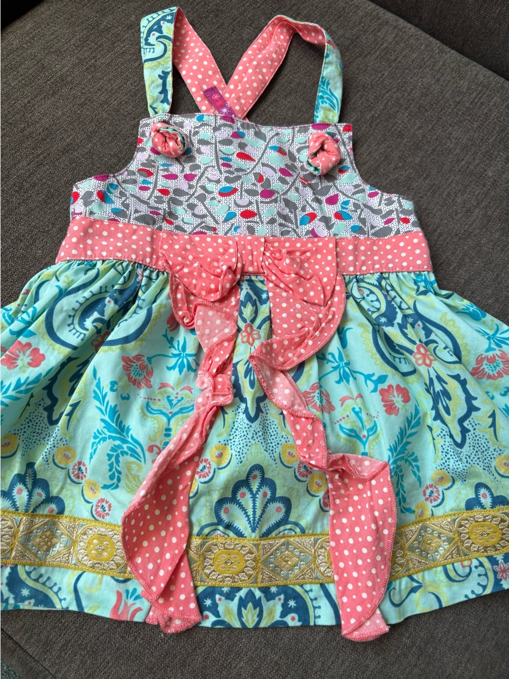 Matilda Jane Pink & Aqua Floral Polka Bow Dress